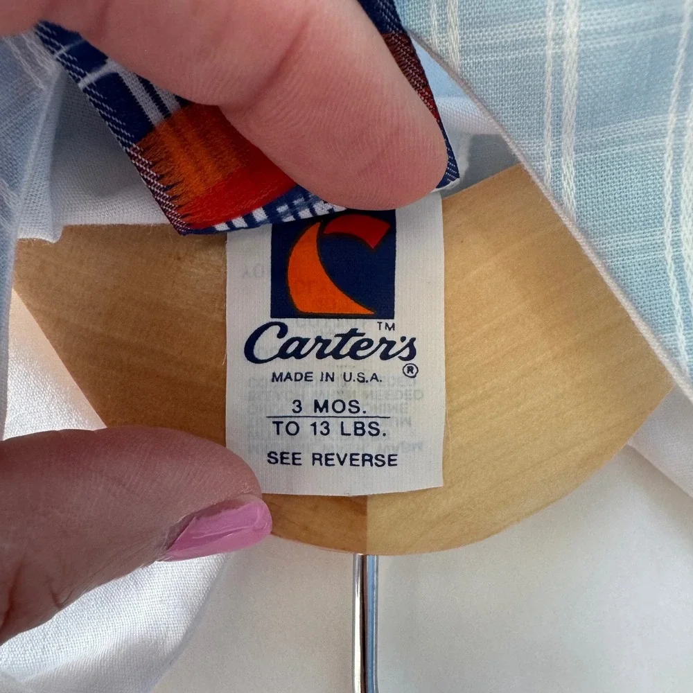 Vintage Carters Dynasty Television Series Sunsuit Romper Blue Plaid 3M 1980s